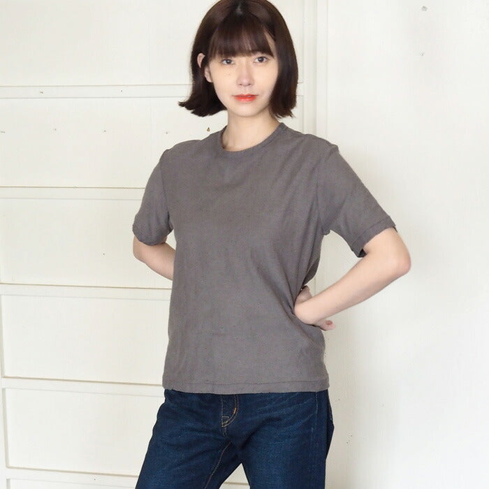 手染メ屋 手染め色無地 吊り編み オーガニックコットン Tシャツ 半袖 “鈍色（にびいろ）” レディース [OT-NIB-LADIES]