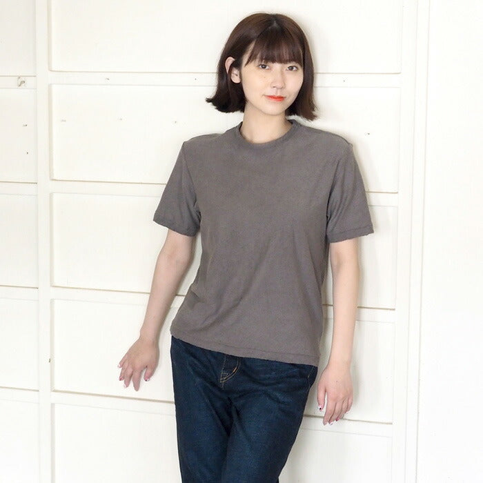 [Nekoposu Free Shipping] Hand-dyed Meya Hand-dyed Solid Color Loop-knitted Organic Cotton T-shirt Short Sleeve “Nibiiro” Ladies [OT-NIB-LADIES] 