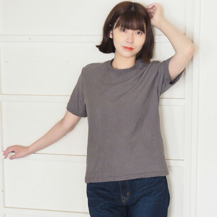 手染メ屋 手染め色無地 吊り編み オーガニックコットン Tシャツ 半袖 “鈍色（にびいろ）” レディース [OT-NIB-LADIES]