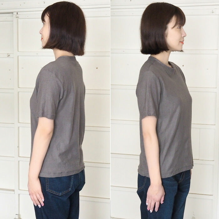 [Nekoposu Free Shipping] Hand-dyed Meya Hand-dyed Solid Color Loop-knitted Organic Cotton T-shirt Short Sleeve “Nibiiro” Ladies [OT-NIB-LADIES] 