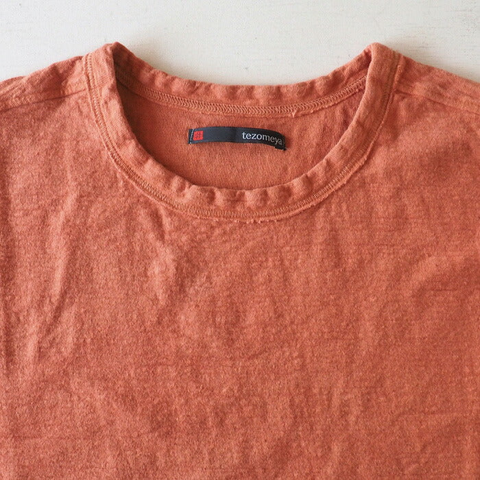 Hand-dyed plain color, loop-knit, organic cotton T-shirt, short sleeves, "Red" for women [OT-NII-LADIES]