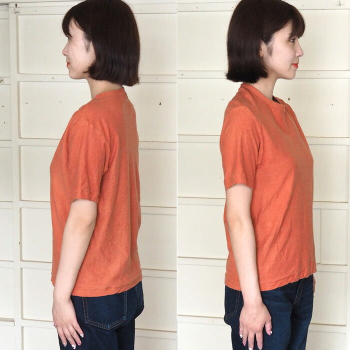 Hand-dyed plain color, loop-knit, organic cotton T-shirt, short sleeves, "Red" for women [OT-NII-LADIES]