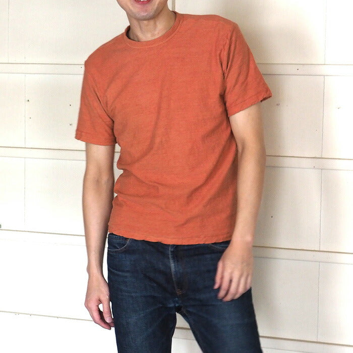 Hand-dyed plain color, hanging knit jersey, organic cotton, short sleeve T-shirt, "red" (niiro), men's [OT-NII]