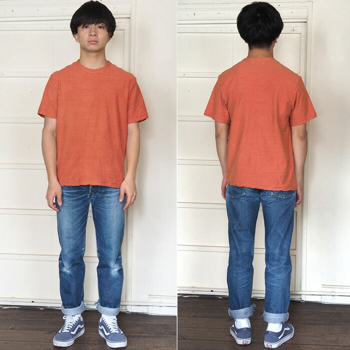 Hand-dyed plain color, hanging knit jersey, organic cotton, short sleeve T-shirt, "red" (niiro), men's [OT-NII]