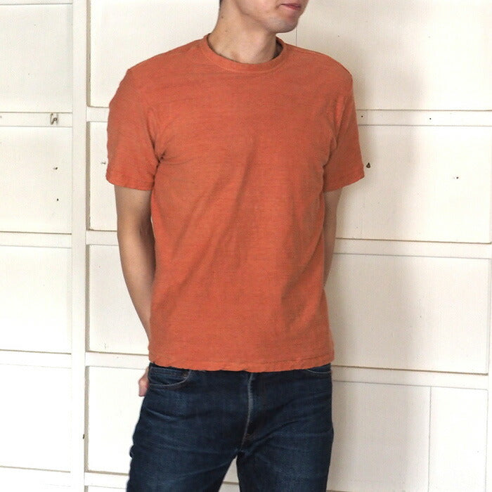 Hand-dyed plain color, hanging knit jersey, organic cotton, short sleeve T-shirt, "red" (niiro), men's [OT-NII]