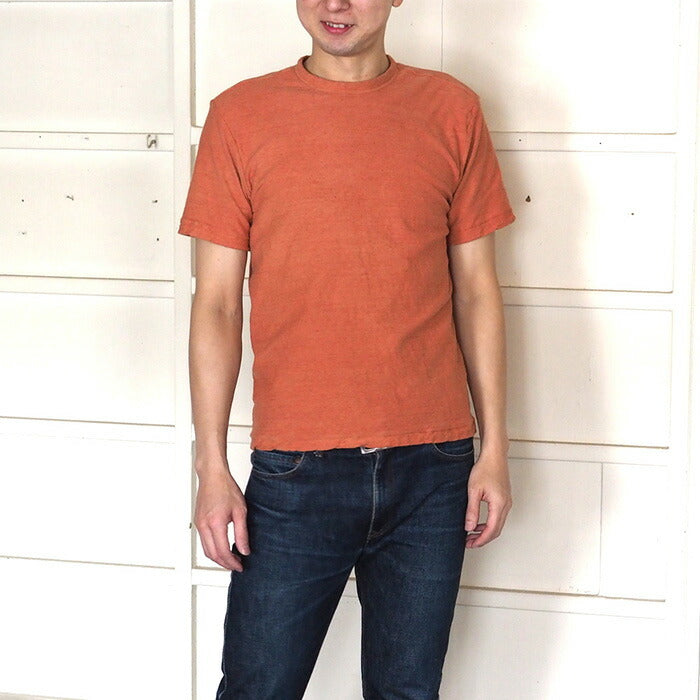 Hand-dyed plain color, hanging knit jersey, organic cotton, short sleeve T-shirt, "red" (niiro), men's [OT-NII]