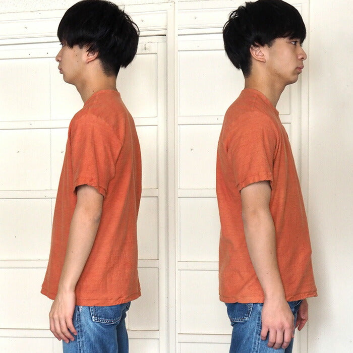 Hand-dyed plain color, hanging knit jersey, organic cotton, short sleeve T-shirt, "red" (niiro), men's [OT-NII]