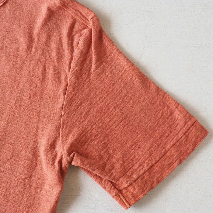 Hand-dyed plain color, hanging knit jersey, organic cotton, short sleeve T-shirt, "red" (niiro), men's [OT-NII]