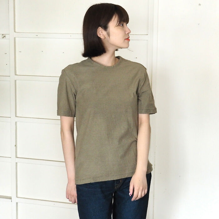 Hand-dyed plain color, loop-knit, organic cotton, short-sleeved T-shirt, "Oitake-iro" for women [OT-OIT-LADIES]