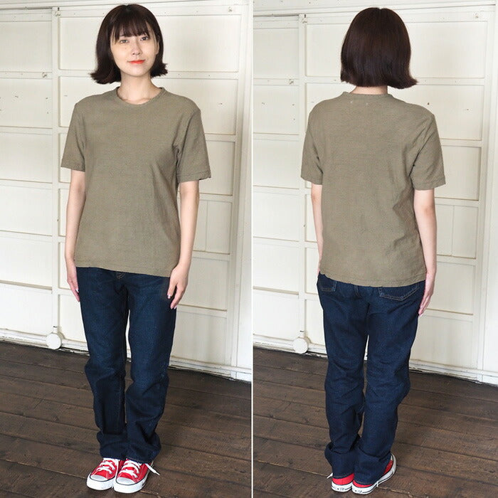 Hand-dyed plain color, loop-knit, organic cotton, short-sleeved T-shirt, "Oitake-iro" for women [OT-OIT-LADIES]