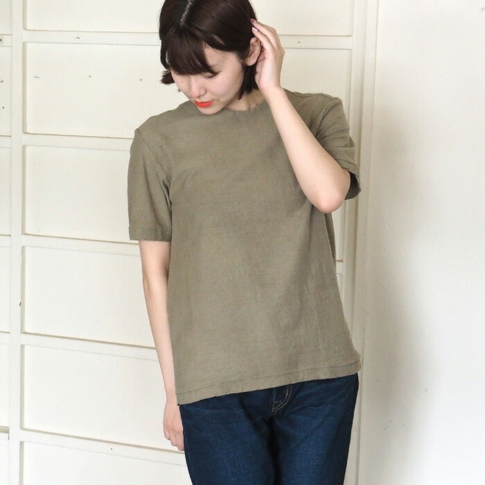 Hand-dyed plain color, loop-knit, organic cotton, short-sleeved T-shirt, "Oitake-iro" for women [OT-OIT-LADIES]