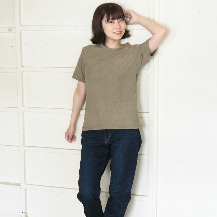 Hand-dyed plain color, loop-knit, organic cotton, short-sleeved T-shirt, "Oitake-iro" for women [OT-OIT-LADIES]