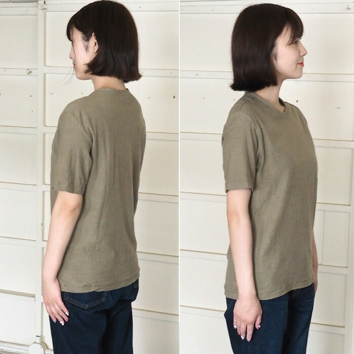 Hand-dyed plain color, loop-knit, organic cotton, short-sleeved T-shirt, "Oitake-iro" for women [OT-OIT-LADIES]