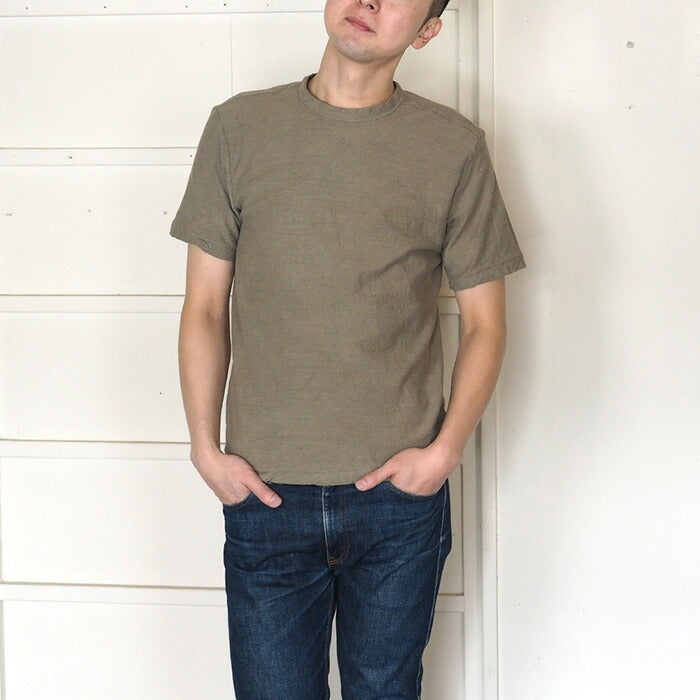 Hand-dyed plain color, hanging knit jersey, organic cotton, short sleeve T-shirt, "Oitake-iro" (Oitake-iro), men's [OT-OIT]