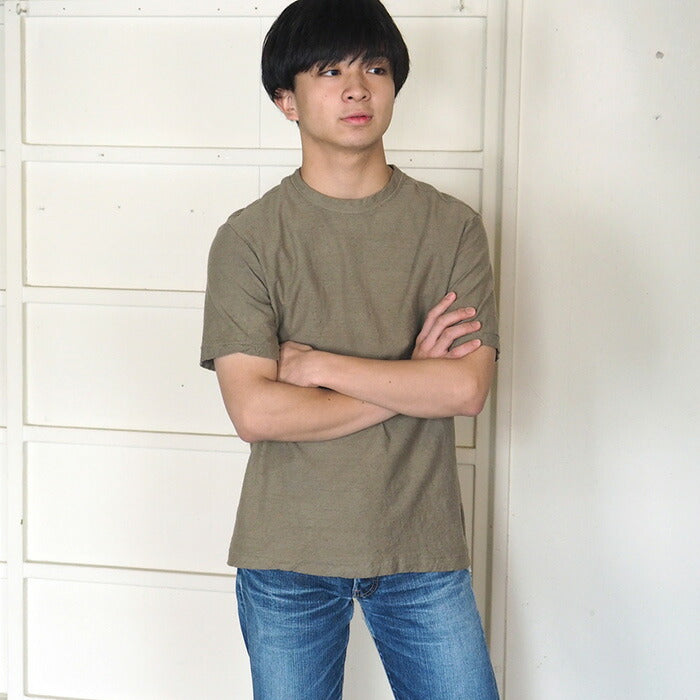 Hand-dyed plain color, hanging knit jersey, organic cotton, short sleeve T-shirt, "Oitake-iro" (Oitake-iro), men's [OT-OIT]