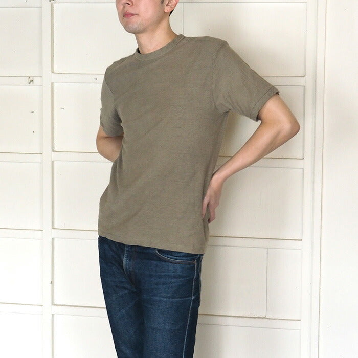 Hand-dyed plain color, hanging knit jersey, organic cotton, short sleeve T-shirt, "Oitake-iro" (Oitake-iro), men's [OT-OIT]