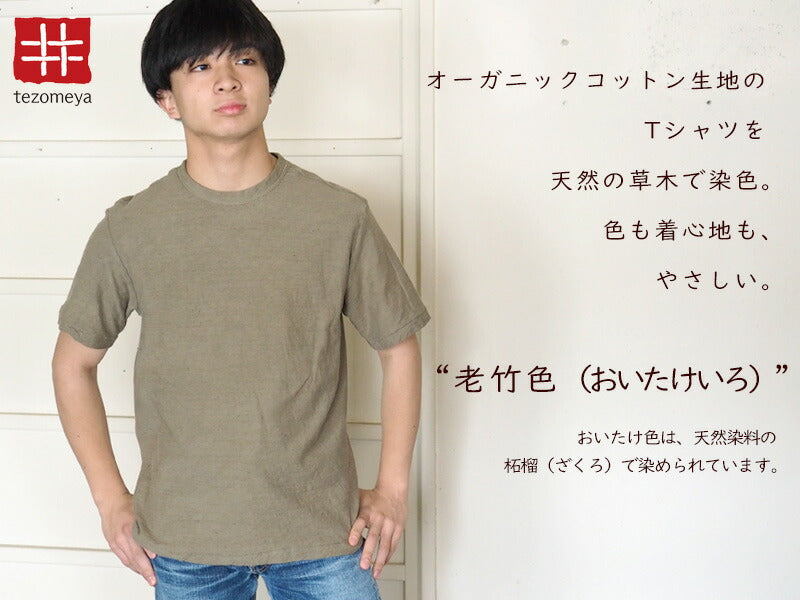 Hand-dyed plain color, hanging knit jersey, organic cotton, short sleeve T-shirt, "Oitake-iro" (Oitake-iro), men's [OT-OIT]