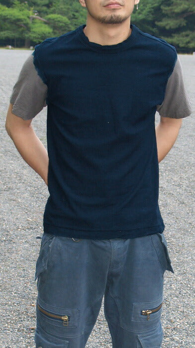 Hand-dyed Meya tie-dyeing/tightening dyeing hanging knit jersey organic cotton T-shirt short sleeve "sleeve left" for men and women [OT-SB02]