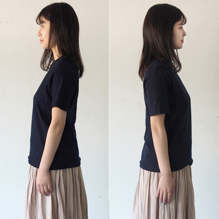 Hand-dyed plain color, loop-knit, organic cotton, short-sleeved T-shirt, "Tetsukon-iro" for women [OT-TET-LADIES]