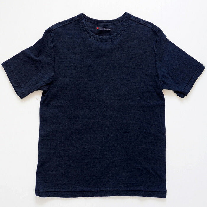 Hand-dyed plain color, hanging knit jersey, organic cotton, short sleeve T-shirt, "Tetsukon-iro" (iron navy blue), men's [OT-TET]