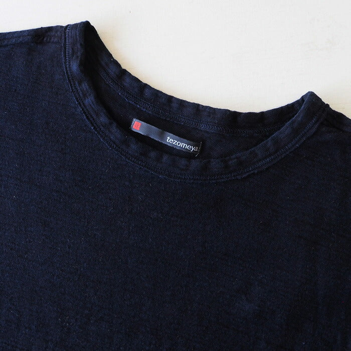 Hand-dyed plain color, hanging knit jersey, organic cotton, short sleeve T-shirt, "Tetsukon-iro" (iron navy blue), men's [OT-TET]