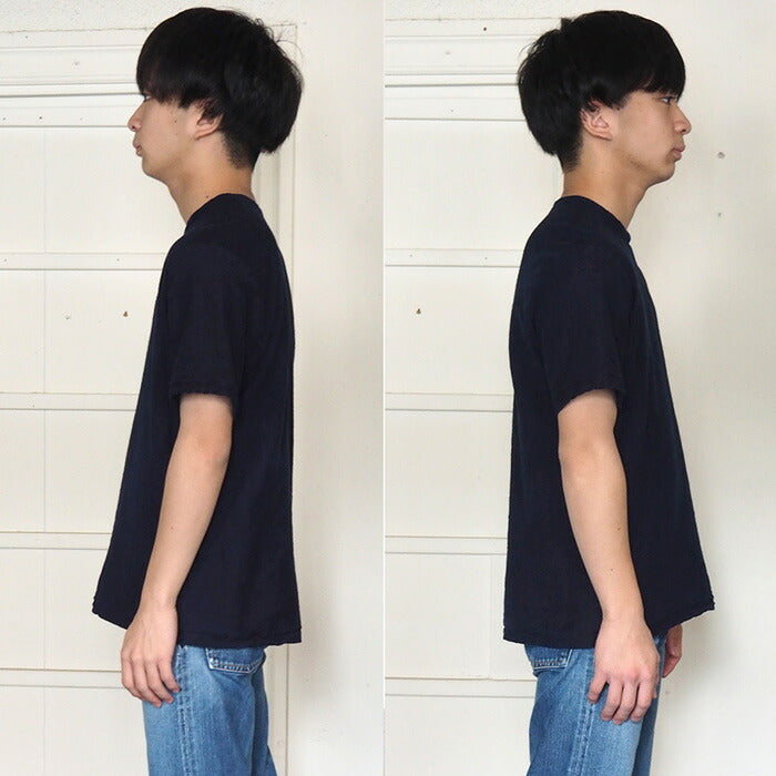 Hand-dyed plain color, hanging knit jersey, organic cotton, short sleeve T-shirt, "Tetsukon-iro" (iron navy blue), men's [OT-TET]