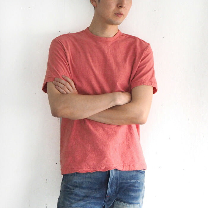Hand-dyed plain color, hanging knit jersey, organic cotton, short sleeve T-shirt, "Tokiiro" for men [OT-TOK]