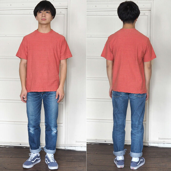 Hand-dyed plain color, hanging knit jersey, organic cotton, short sleeve T-shirt, "Tokiiro" for men [OT-TOK]