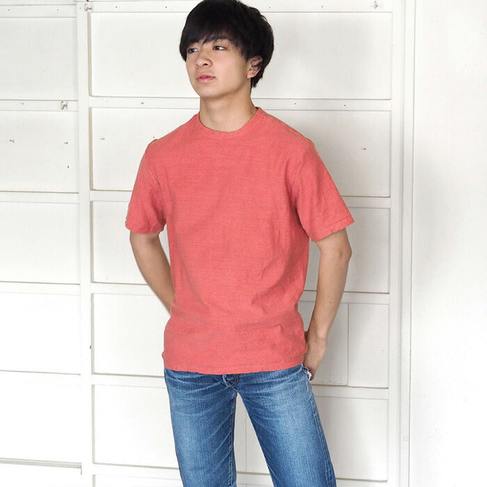 Hand-dyed plain color, hanging knit jersey, organic cotton, short sleeve T-shirt, "Tokiiro" for men [OT-TOK]