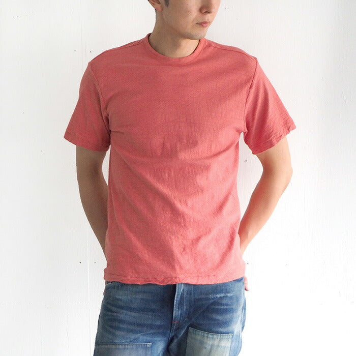 Hand-dyed plain color, hanging knit jersey, organic cotton, short sleeve T-shirt, "Tokiiro" for men [OT-TOK]