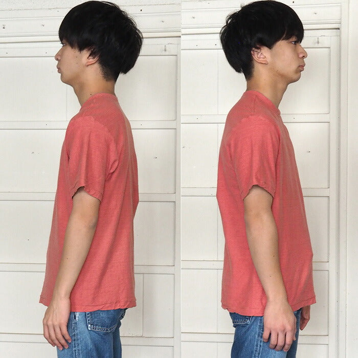 Hand-dyed plain color, hanging knit jersey, organic cotton, short sleeve T-shirt, "Tokiiro" for men [OT-TOK]