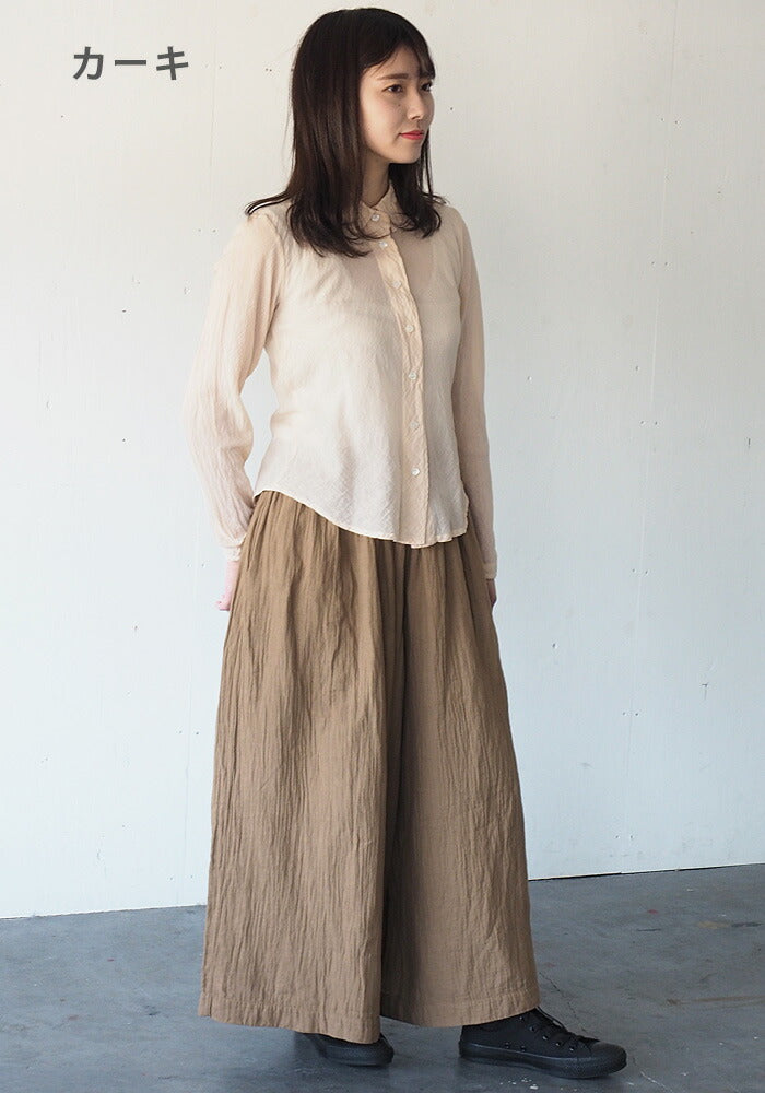 [2 colors] Gauze clothing studio garage Double gauze wide pants Ladies [PT-08]