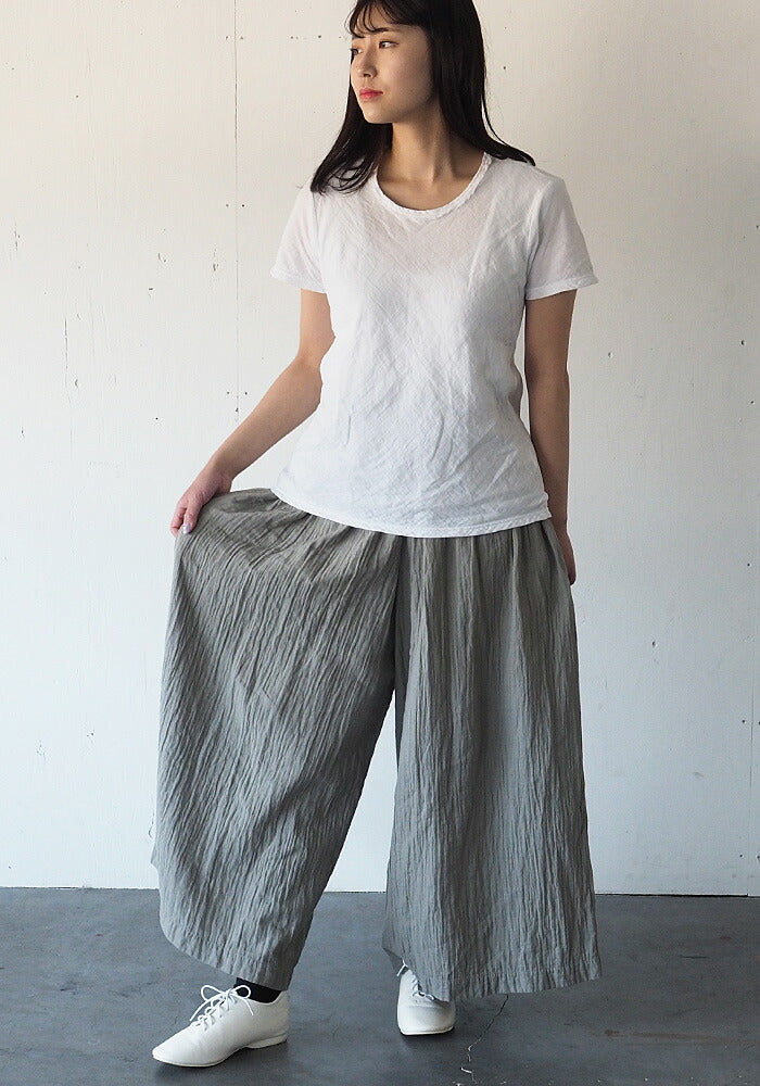 [2 colors] Gauze clothing studio garage Double gauze wide pants Ladies [PT-08]