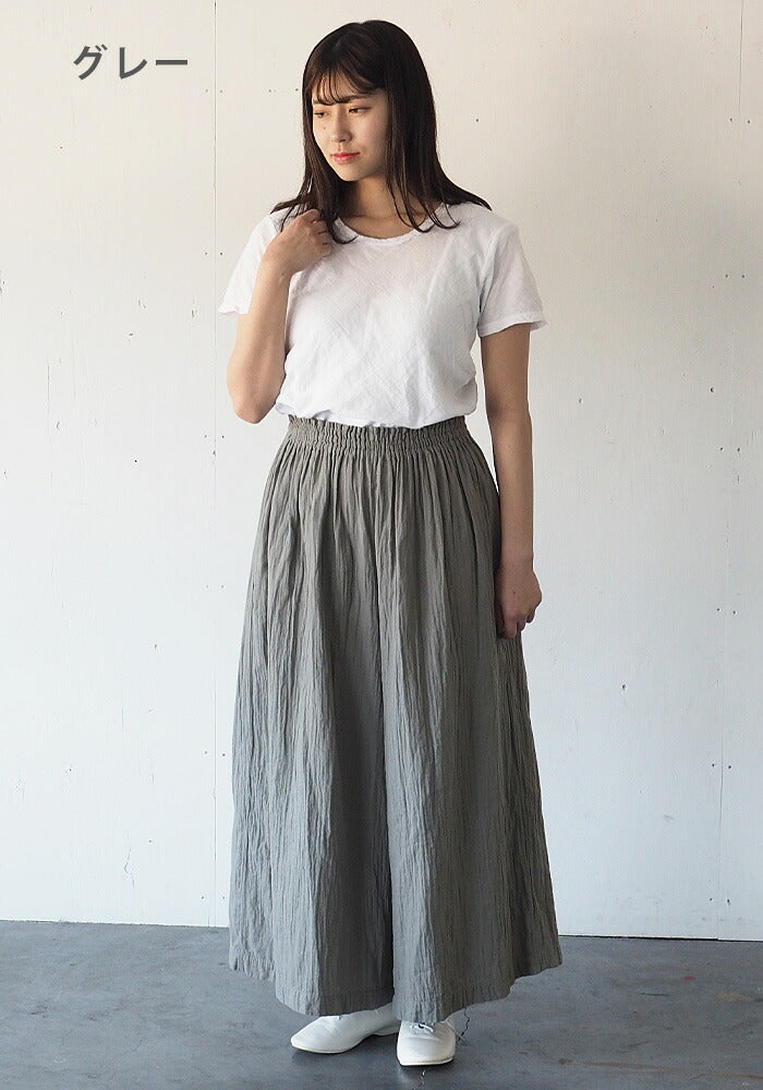 [2 colors] Gauze clothing studio garage Double gauze wide pants Ladies [PT-08]