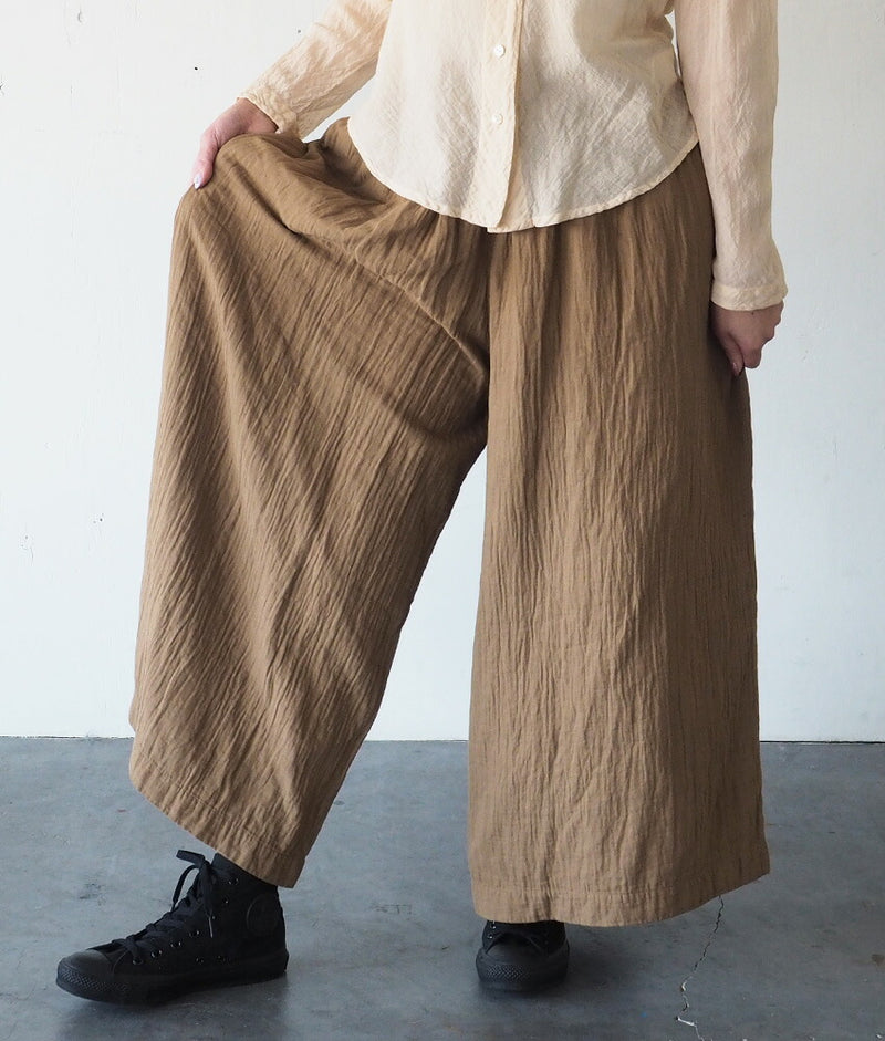 [2 colors] Gauze clothing studio garage Double gauze wide pants Ladies [PT-08]