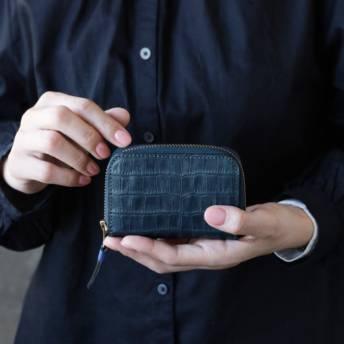 RE.ACT Yamato Aizome(Japanese natural indigo dye) Round Compact Wallet Croco [RA2021-001AI-CRO] 