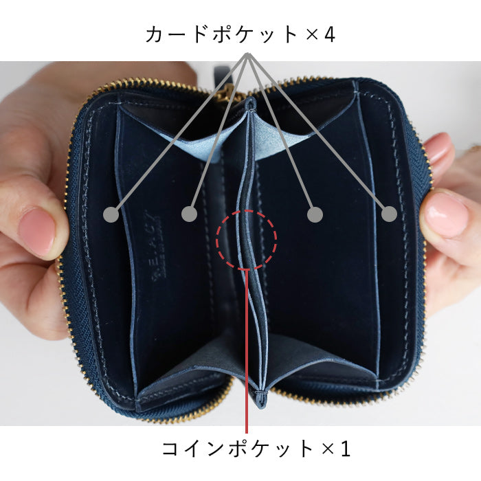 RE.ACT Yamato Aizome(Japanese natural indigo dye) Round Compact Wallet Croco [RA2021-001AI-CRO] 