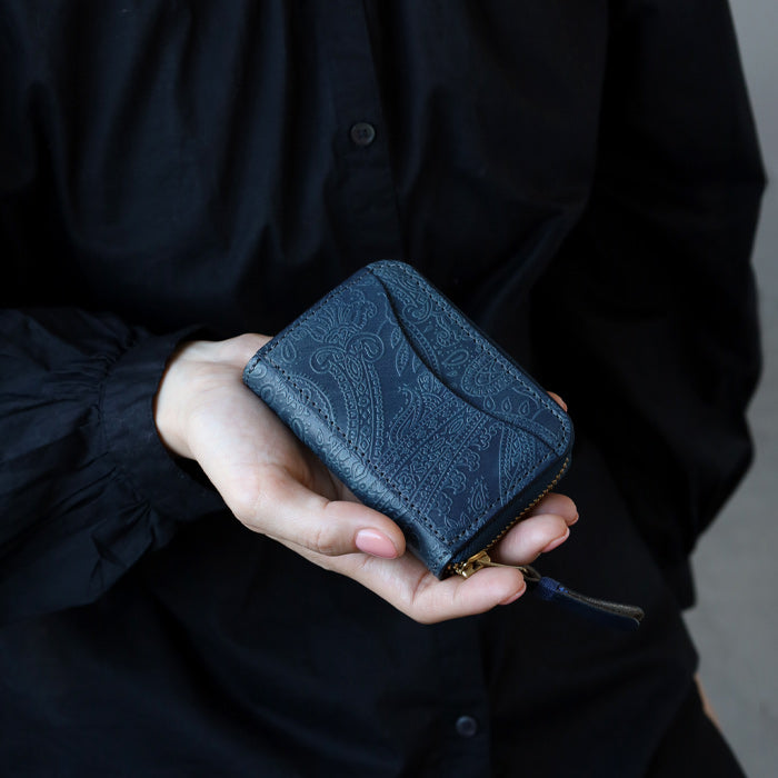 RE.ACT Yamato Aizome(Japanese natural indigo dye) Round Compact Wallet Paisley [RA2021-001AI-PAI]