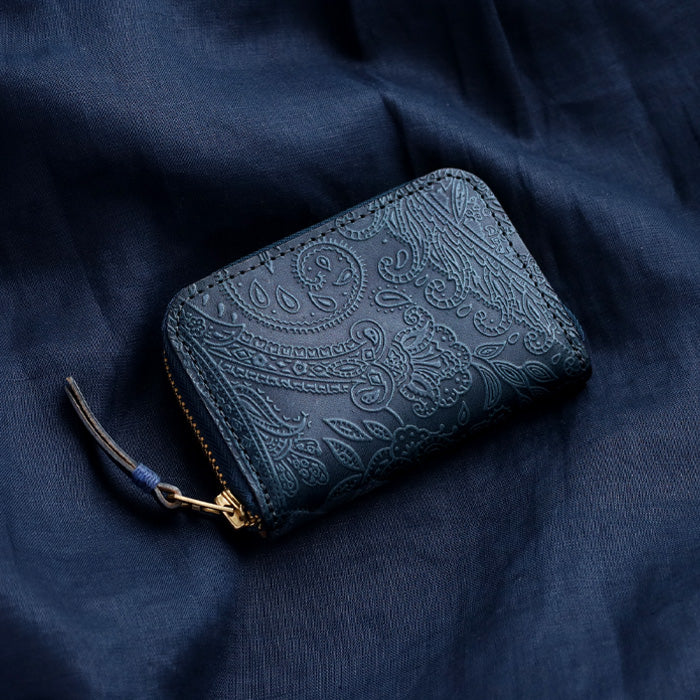 RE.ACT Yamato Aizome(Japanese natural indigo dye) Round Compact Wallet Paisley [RA2021-001AI-PAI]