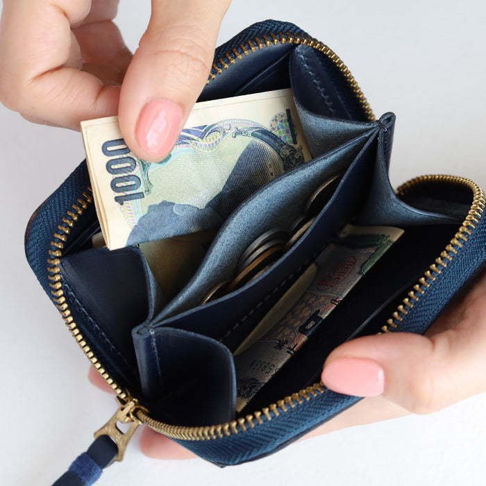 RE.ACT Yamato Aizome(Japanese natural indigo dye) Round Compact Wallet Paisley [RA2021-001AI-PAI]