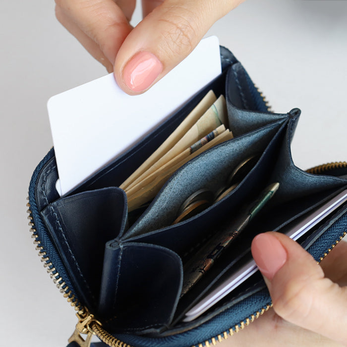 RE.ACT Yamato Aizome(Japanese natural indigo dye) Round Compact Wallet Paisley [RA2021-001AI-PAI]