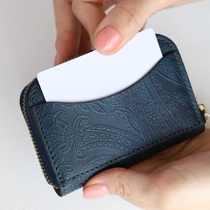 RE.ACT Yamato Aizome(Japanese natural indigo dye) Round Compact Wallet Paisley [RA2021-001AI-PAI]