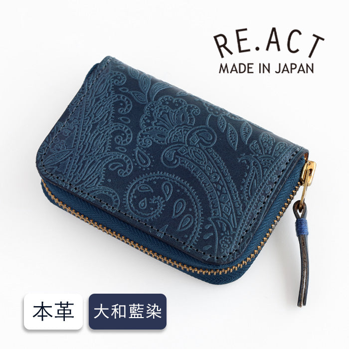 RE.ACT Yamato Aizome(Japanese natural indigo dye) Round Compact Wallet Paisley [RA2021-001AI-PAI]