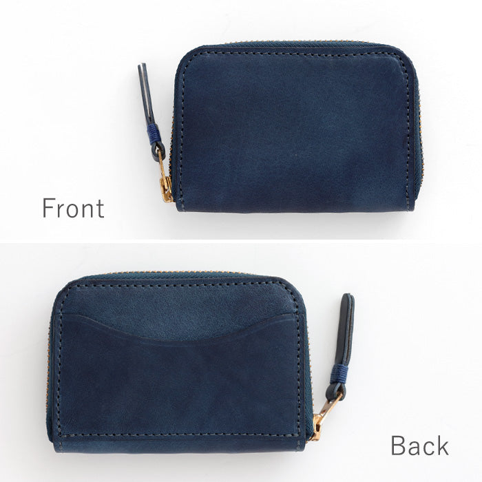 RE.ACT Yamato Aizome(Japanese natural indigo dye) Round Compact Wallet Plain [RA2021-001AI-SOL] 