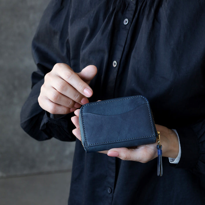 RE.ACT Yamato Aizome(Japanese natural indigo dye) Round Compact Wallet Plain [RA2021-001AI-SOL] 