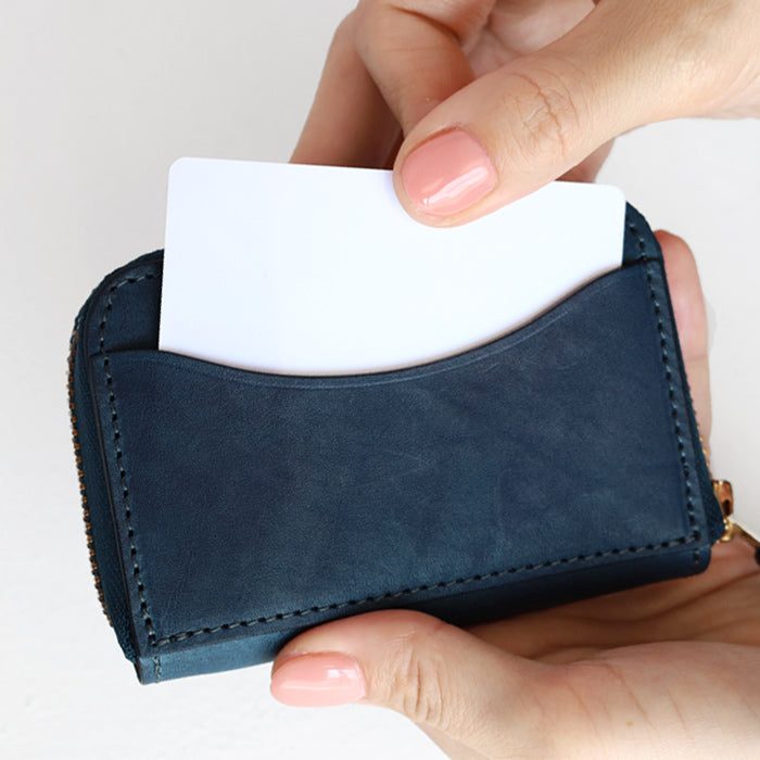 RE.ACT Yamato Aizome(Japanese natural indigo dye) Round Compact Wallet Plain [RA2021-001AI-SOL] 