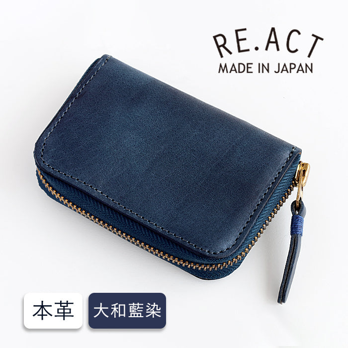 RE.ACT Yamato Aizome(Japanese natural indigo dye) Round Compact Wallet Plain [RA2021-001AI-SOL] 