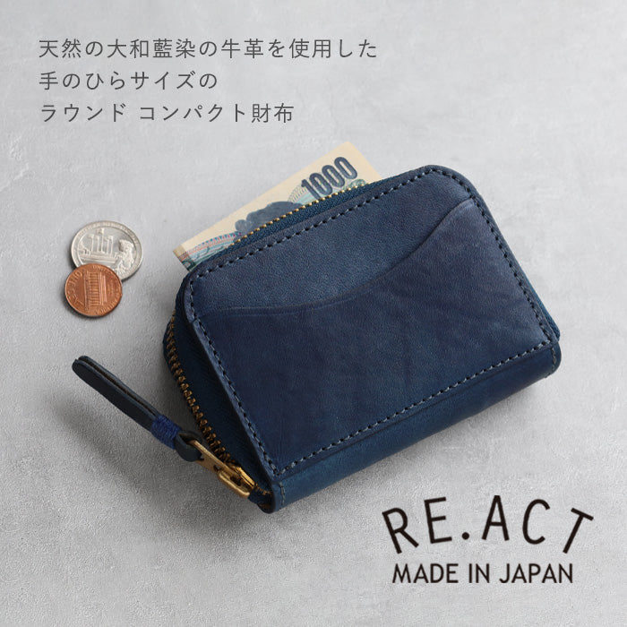 RE.ACT Yamato Aizome(Japanese natural indigo dye) Round Compact Wallet Plain [RA2021-001AI-SOL] 