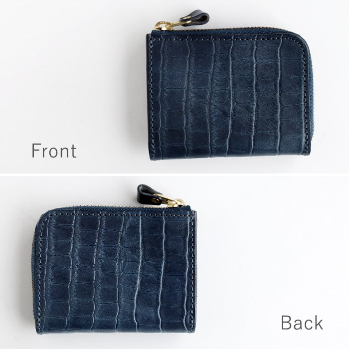RE.ACT Yamato Aizome(Japanese natural indigo dye) L-shaped Slim Compact Wallet Croco [RA2021-002AI-CRO] 