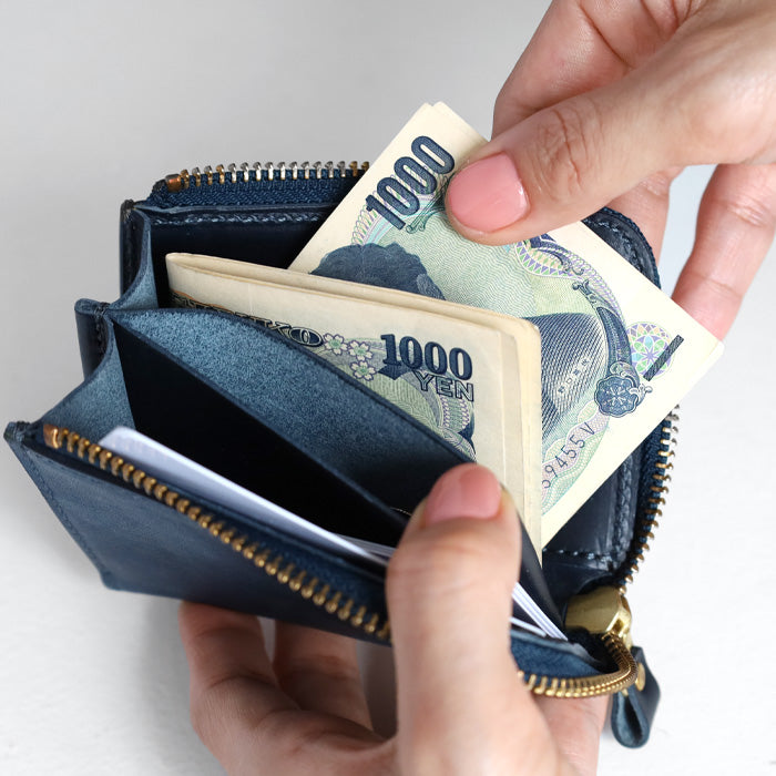 RE.ACT Yamato Aizome(Japanese natural indigo dye) L-shaped Slim Compact Wallet Croco [RA2021-002AI-CRO] 